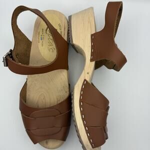 Lotta From Stockholm Peep Toe Low Clogs Brown Leather Sz 40 US 9, Made In Sweden
